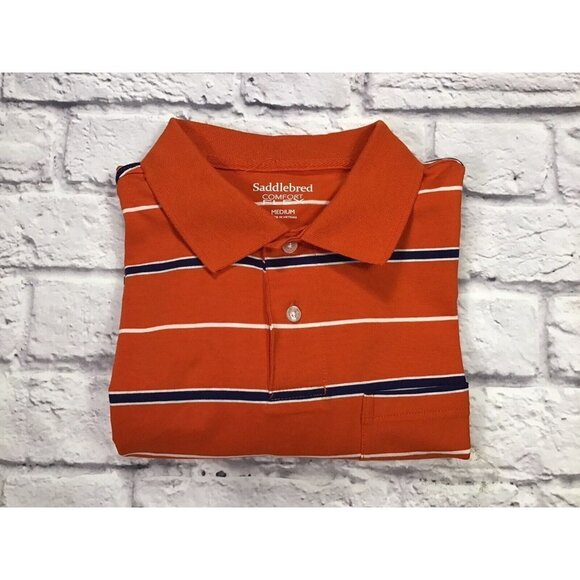 Saddlebred Shirt Mens Size Medium Orange Striped Cotton Blend Comfort Flex Polo - Picture 1 of 6